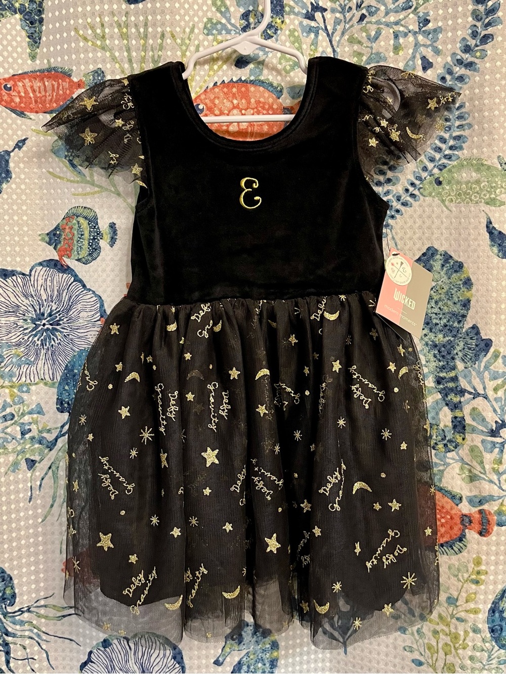 Girls' Black Velvet & Gold Star Tulle Dress